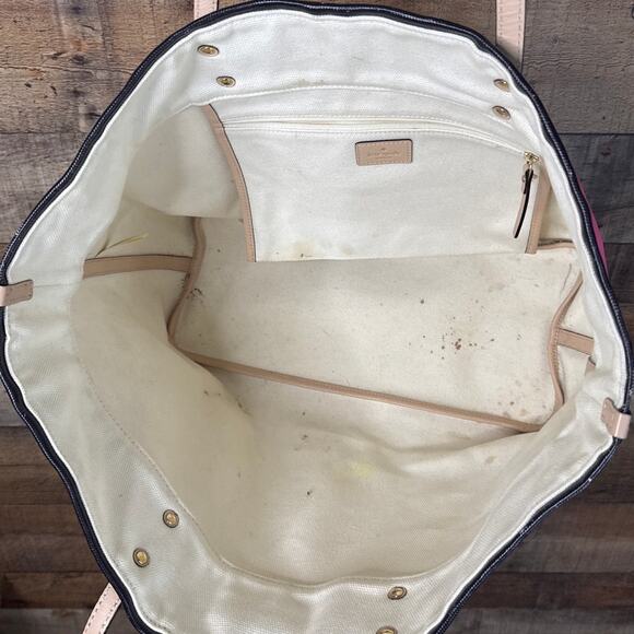 Kate Spade Cabana Striped Harmony Tote Bag Purse Black Pink White Orange - Picture 8 of 14